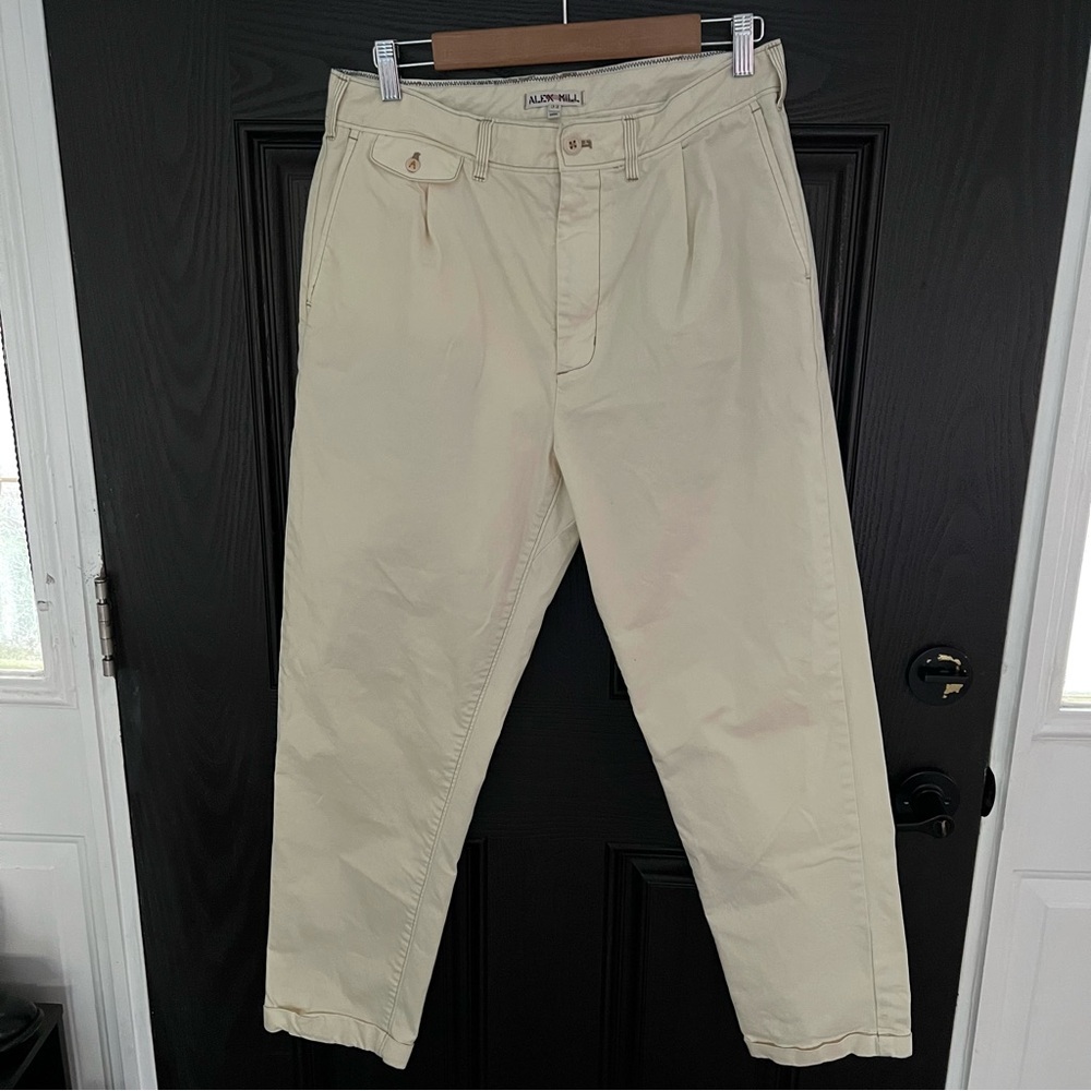 Alex Mill Men’s Pleated Chino Pants 32 Cream BCI Cotton Stretch Tapered